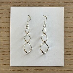 Sterling Silver Double Spiral Twist Dangly Drop Earrings